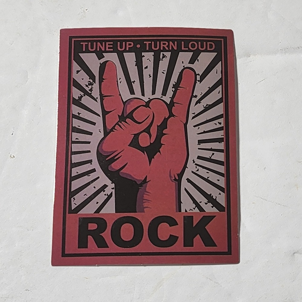 Tune Up Turn Loud Rock Hand Gesture Rectangle Sticker New 2 1/3"x3"